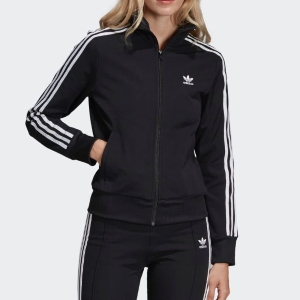 Adidas Black and White Striped Zip Up